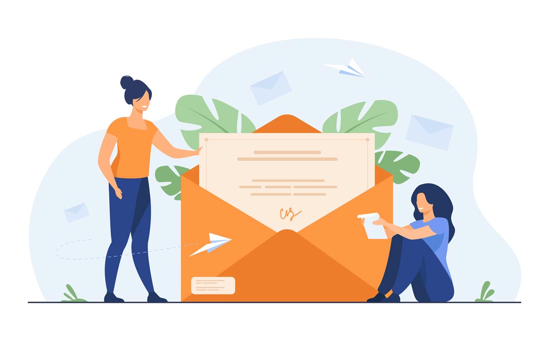 Illustration av ett mail och två personer